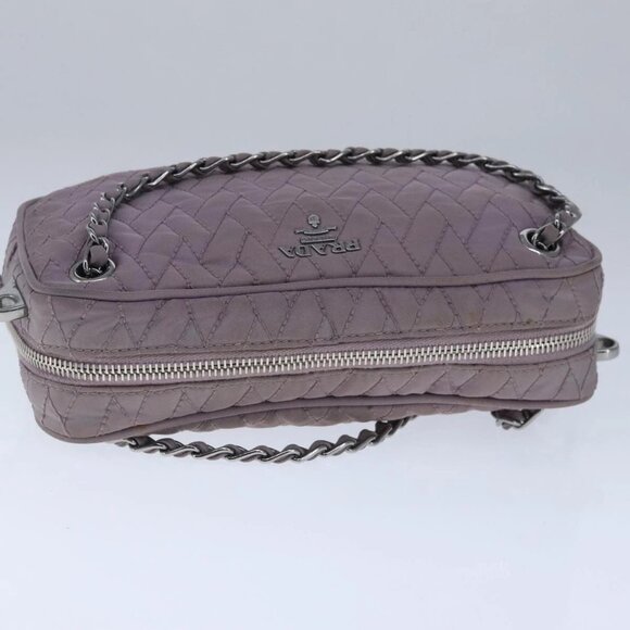 PRADA Quilted Chain Hand Bag Nylon Purple Silver Auth - Picture 4 of 14